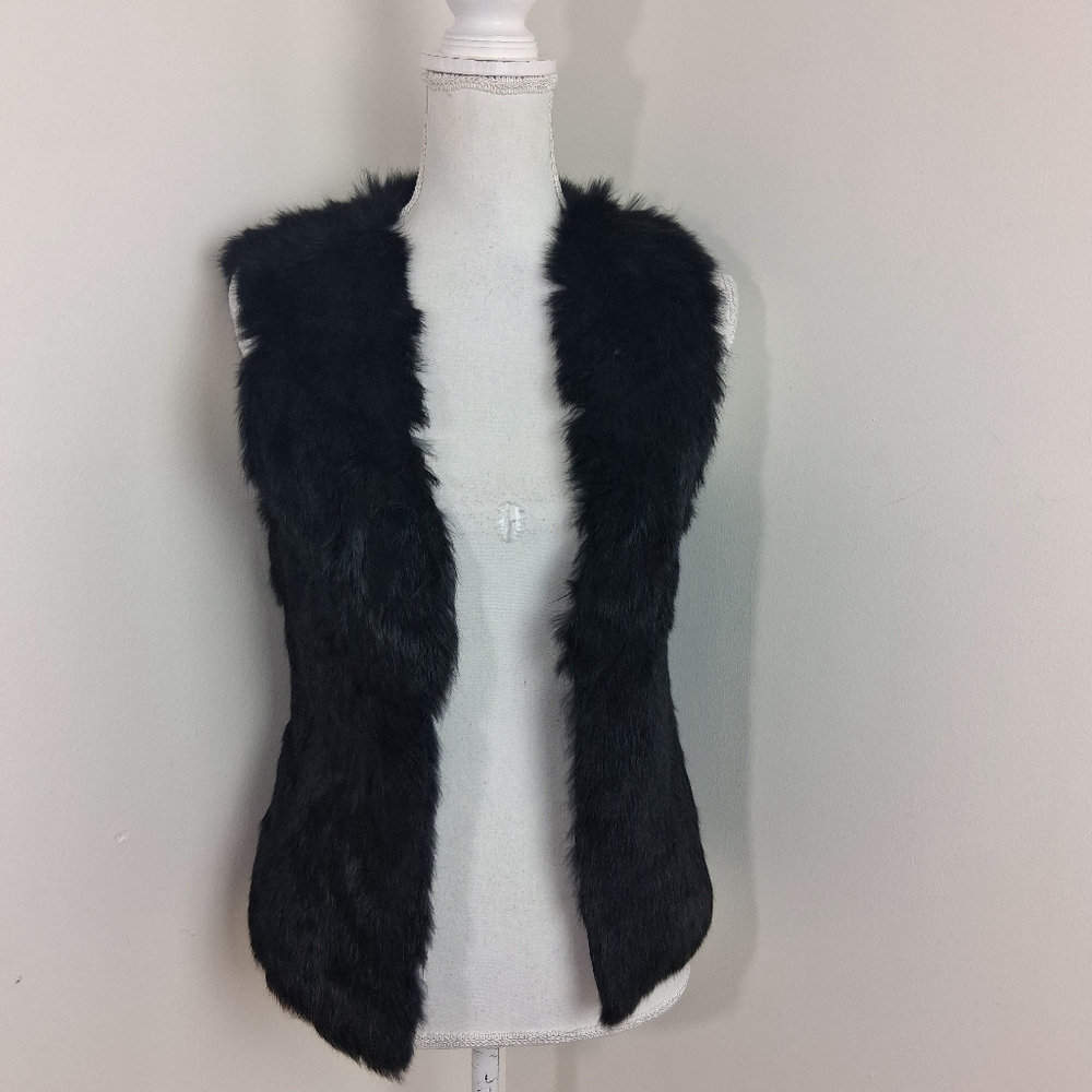Love Token Black Rabbit Fur Vest Size Small